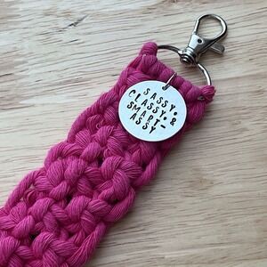 Handmade Pink Boho Macrame Keychain With‎ Charm And Lobster Clasp